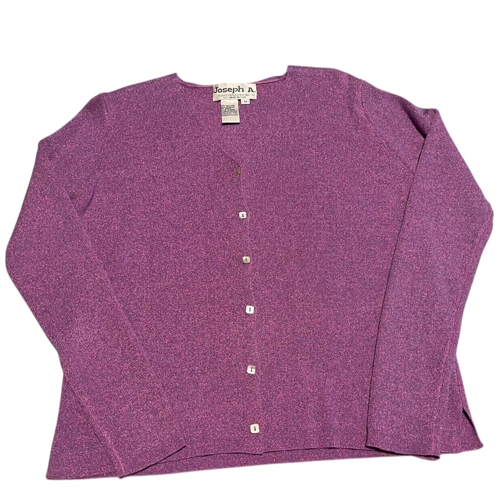 Vintage 90s Joseph A. Cardigan Women’s Purple Metallic Silk Sweater Size Medium